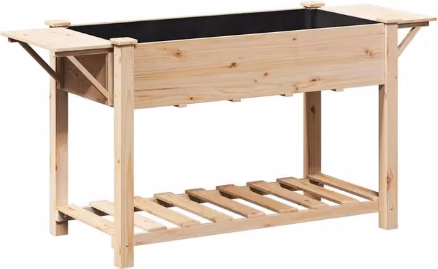 Fioriera da giardino con ripiano 155 x 59 x 76 cm pratica e minimalista in legno di abete beige 02_0058847