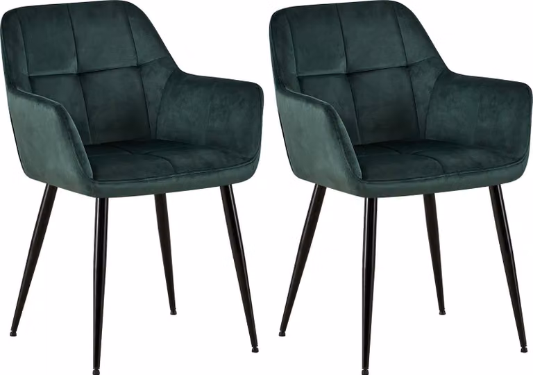 Sedia da pranzo Emia (SET da 2 pezzi) - velluto, gambe in metallo nero - Verde