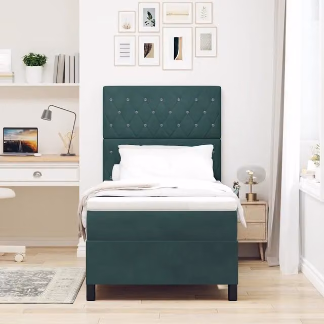 Letto moderno vidaXL in velluto verde con illuminazione LED sottostante, L 90 x P 200 cm