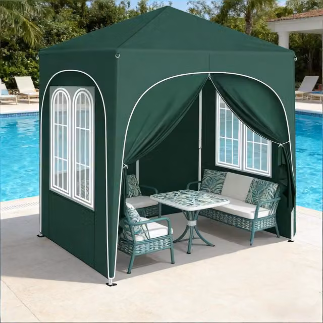 Gazebo da esterno Komhtom con protezione UPF 50+ per giardino e terrazza, disponibile in verde e argento, L: 400 cm, P: 300 cm, H: 240 cm