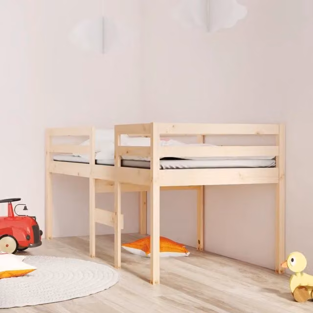 Letto a soppalco singolo vidaXL in legno massello di pino bianco, L/P/H: 195.5 x 90 x 150 cm