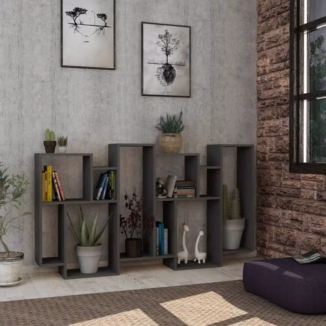Libreria Moderna GIORDANOSHOP in MDF Antracite L: 96 cm, P: 25,5 cm, H: 168,5 cm