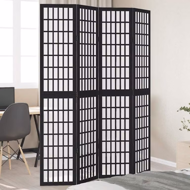 vidaXL Divisorio Ambienti a 4 Pannelli in Legno di Paulownia Nero Opaco H: 145 cm x L: 200 cm