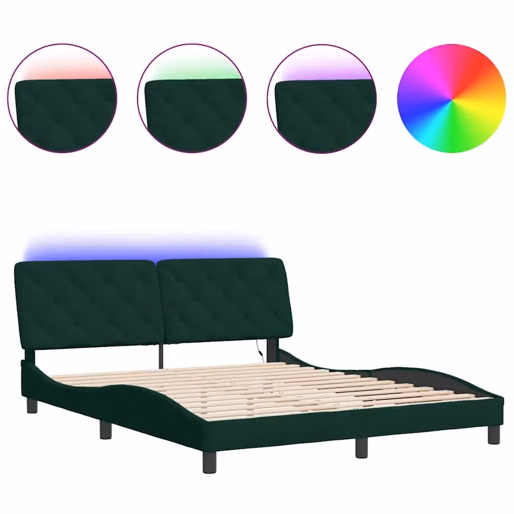 Giroletto vidaXL in velluto verde scuro con illuminazione LED e porta di ricarica USB, L/P/H: 200 x 160 x 35 cm (senza materasso) – 2