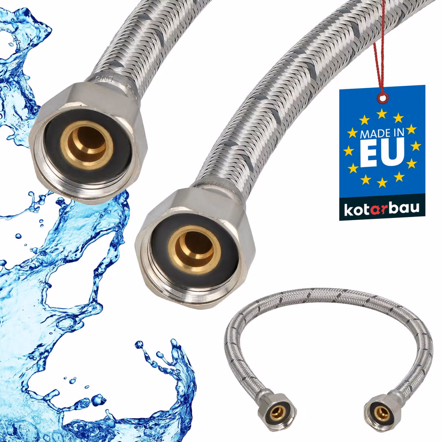 KOTARBAU® Tubo Flessibile per Rubinetto 1/2“ x 1/2“ Rivestito in Acciaio Inox 50 cm Tubo Flessibile per Rubinetto Cucina Argento