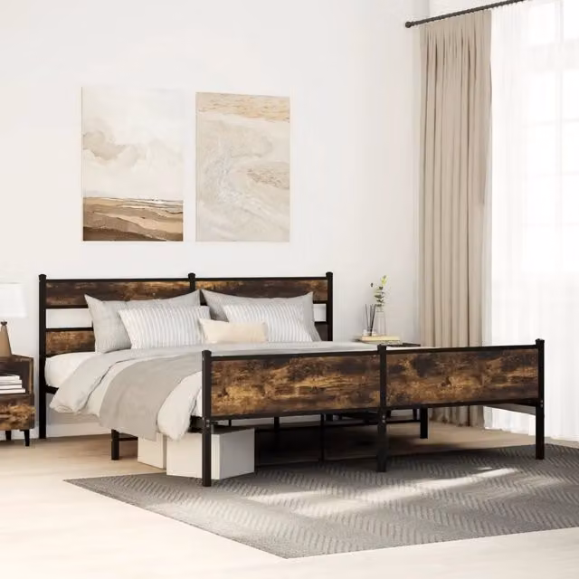 Giroletto senza Materasso in Metallo-Struttura Letto Rovere Fumo 193x203 cm 483802
