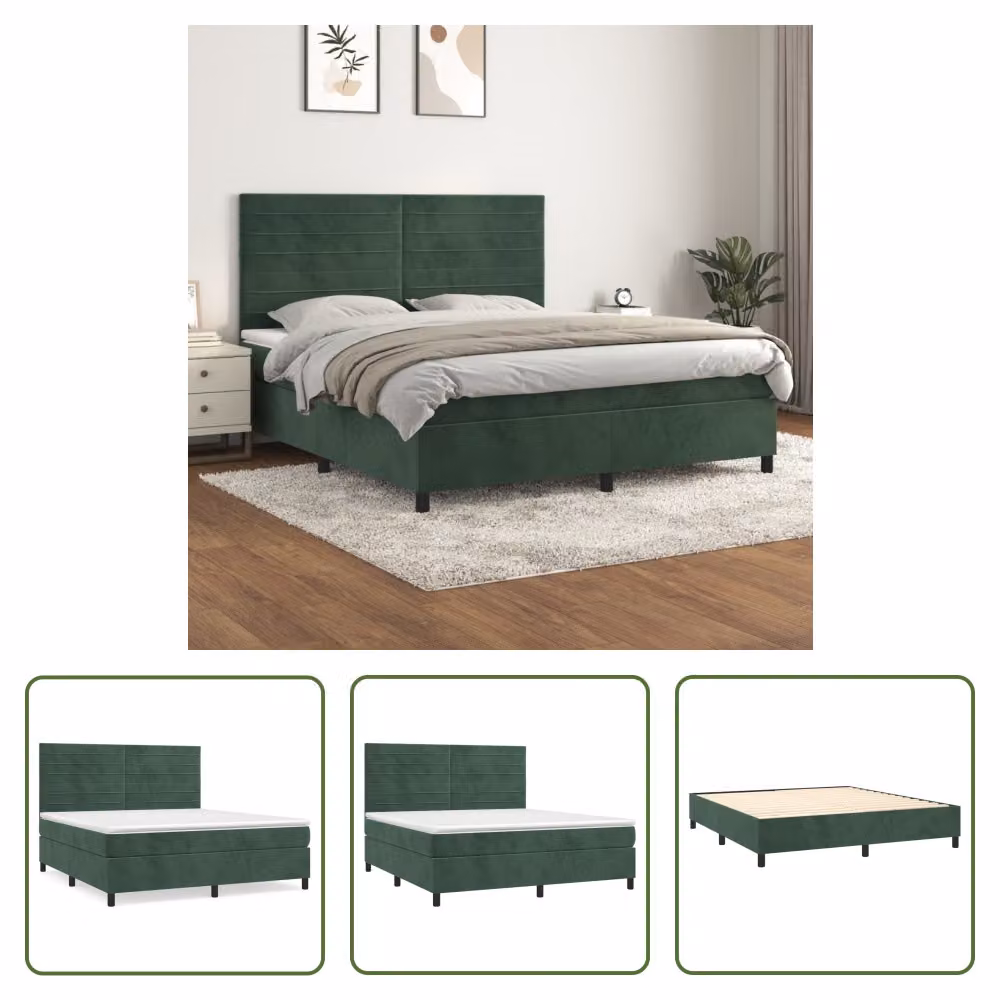 The Living Store Letto a molle con materasso verde scuro 180x200 cm in velluto