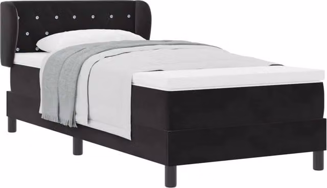 Letto singolo | Letto per adulti | Letto a molle con testiera Nero 90 x 190 cm Velluto