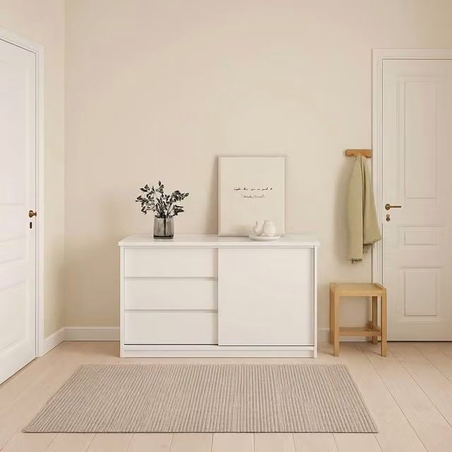 Credenza Bebinca DMORA, Buffet e Madia da Soggiorno o Cucina, Bianco Lucido, L: 119 cm, P: 50 cm, H: 76 cm – 1