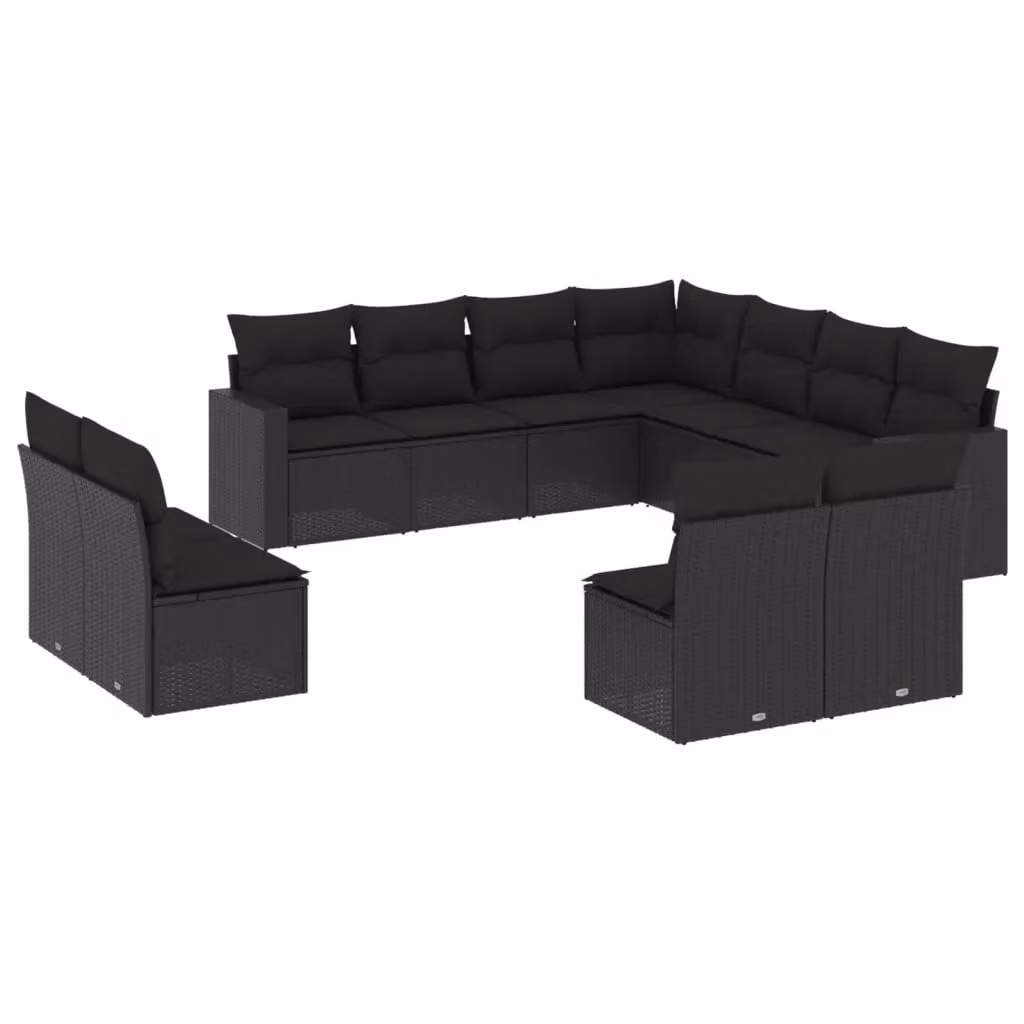 vidaXL Set Divani da Giardino 11 pz in Polyrattan Nero con Cuscini Imbottiti e Coperture Rimovibili – 2