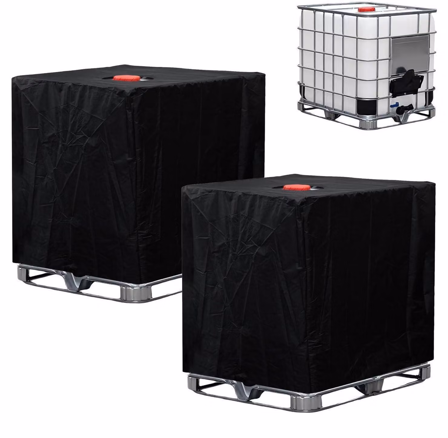 Copertura per serbatoio IBC da 1000 litri, bidone per la raccolta dell'acqua piovana, pellicola UV nera, dimensioni 120x100x116 cm