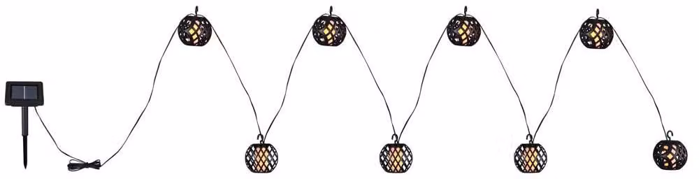 Catena luminosa a LED, colore nero, effetto fiamma, luce bianco caldo, 8 luci, lunghezza 410 cm