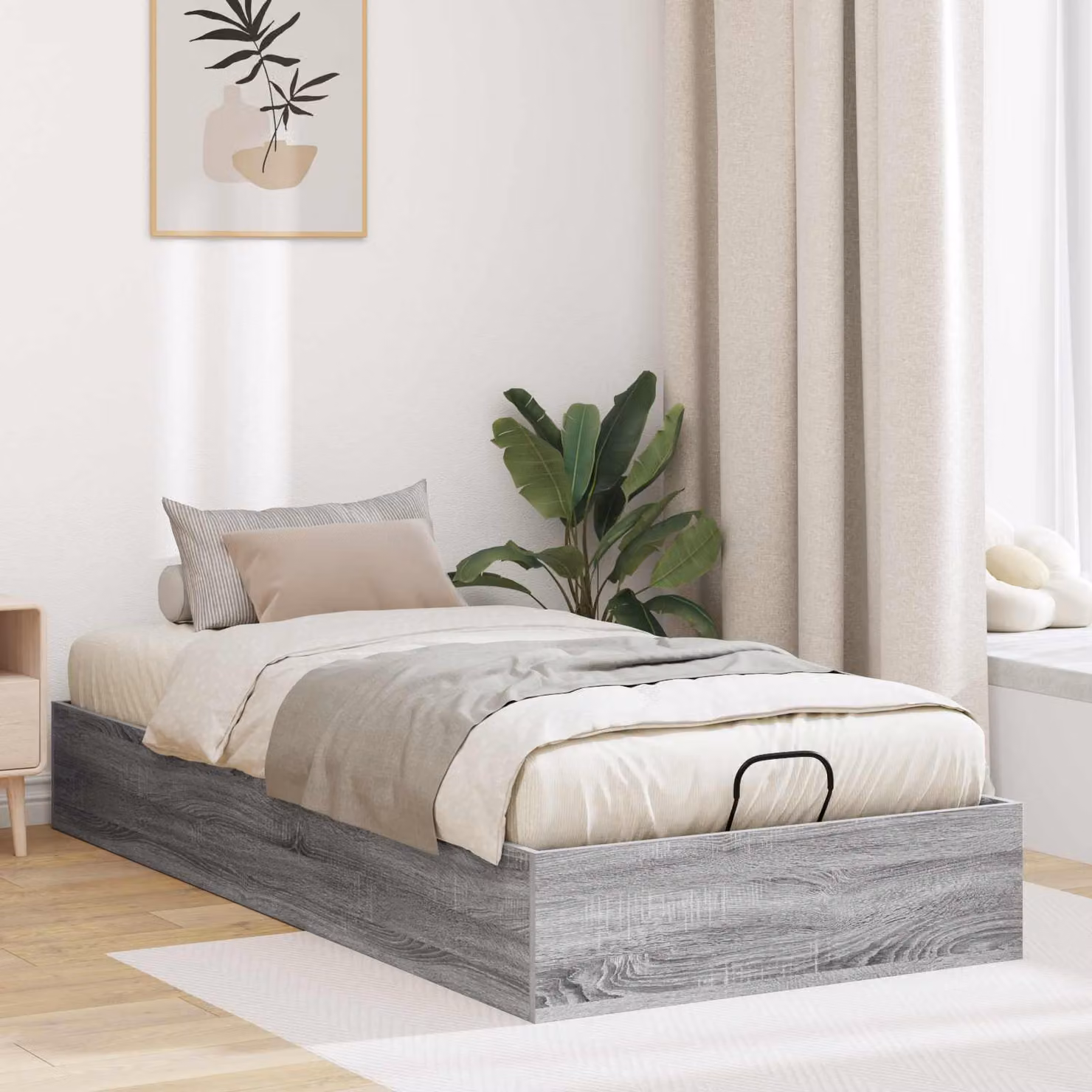 Letto ottomano vidaXL Sonoma grigio in legno ingegnerizzato con base a sollevamento L: 75,5 cm, P: 193 cm, H: 240 cm