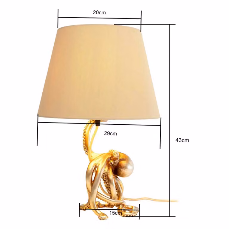 KARE Lampada da tavolo Octopus, Ottone / Oro, Soggiorno / Sala da pranzo, Tessuto / Stoffa / Seta, Moderno, Lampada da tavolo