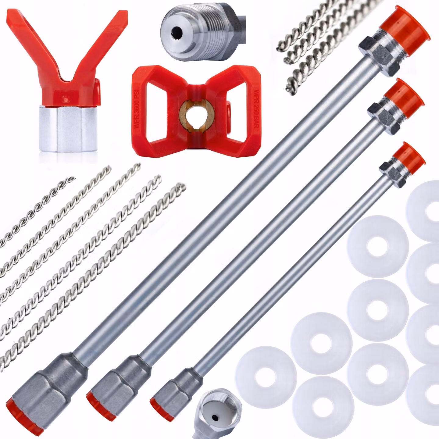 Rosfix Set Prolunga per Pistola a Spruzzo 30/50/100 cm, 10 Guarnizioni, Protezione Ugello, 5 Aghi di Pulizia – Filettatura 7/8”, 290 bar