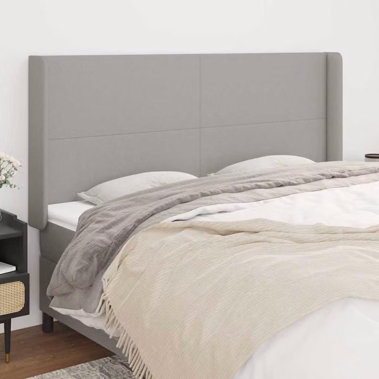 Testiera ad orecchio vidaXL in tessuto grigio chiaro con struttura in legno L: 163 cm, P: 16 cm, H: 118/128 cm