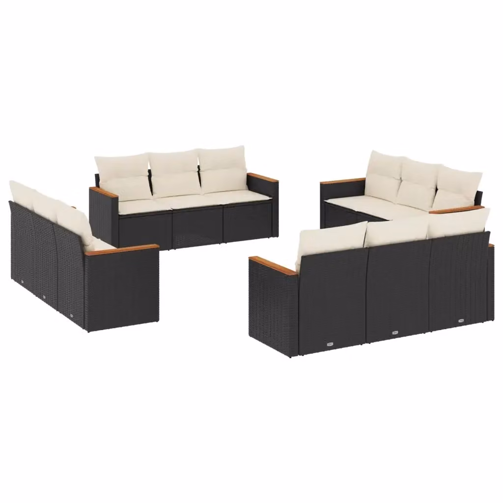 Set di Divani da Giardino vidaXL a Forma di U con Cuscini, Struttura in Metallo e Polyrattan, Colore Nero e Bianco – 2