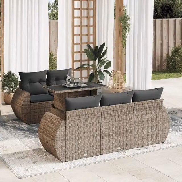 Set Divano da Giardino 6 pz con Cuscini Grigio in Polyrattan 3326571
