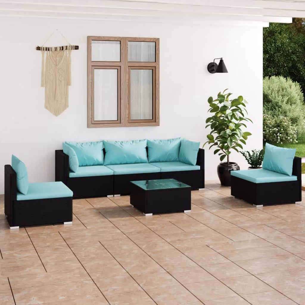 Maison Exclusive - Set da giardino da 6 pezzi con cuscini in polyrattan nero