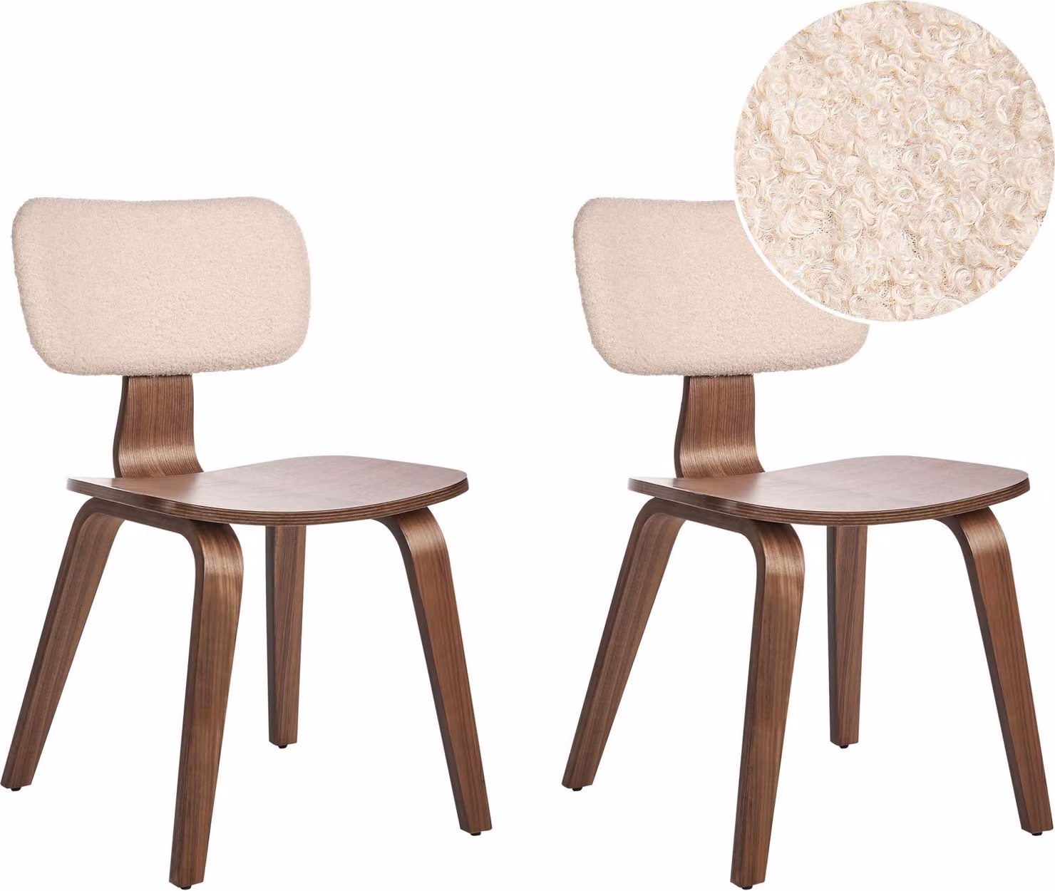 BELIANI Set di 2 sedie da pranzo in legno scuro e tessuto beige buff gambe in stile bentwood retrò tradizionale