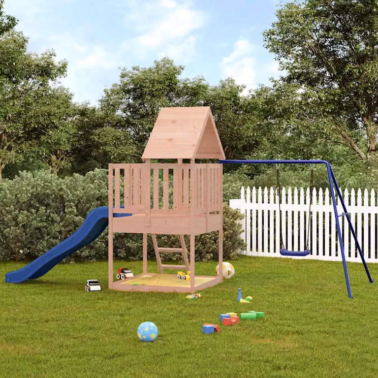 vidaXL Set da Gioco da Esterno in Legno di Douglas con Scivolo, Altalena e Sabbiera, Multicolore, L: 435 cm, P: 235 cm, H: 228 cm