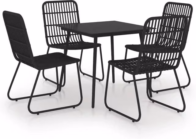 Set da pranzo da esterno Outsunny in resina intrecciata e vetro nero con tavolo quadrato e 5 sedie impilabili
