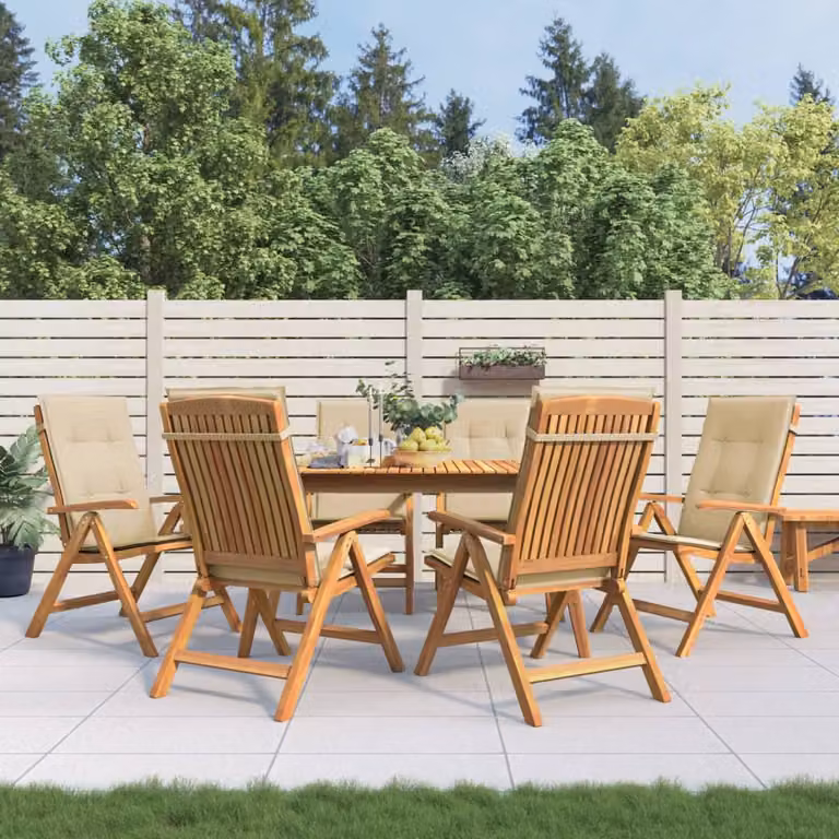 Set di 6 sedie pieghevoli reclinabili con cuscini vidaXL in legno di teak marrone e beige
