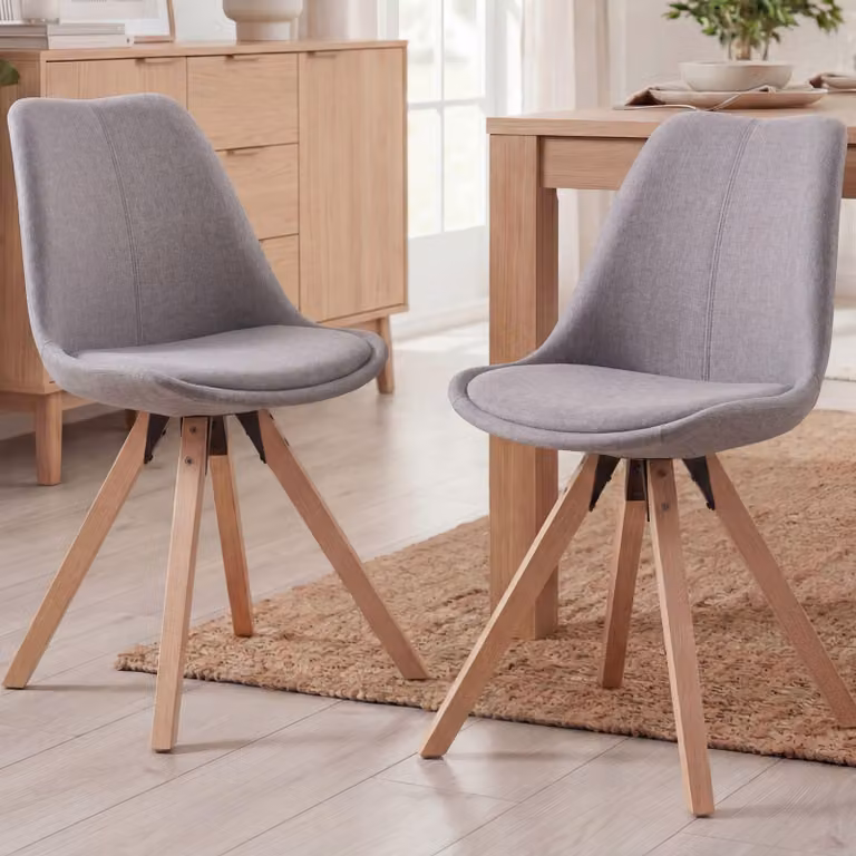 FineBuy Set da 2 sedie da pranzo Grigio Sedie scandinave con gambe in legno Set di sedie retrò Sedie da cucina colorate con rivestimento in tessuto Sedia con schienale Sedia da cucina moderna