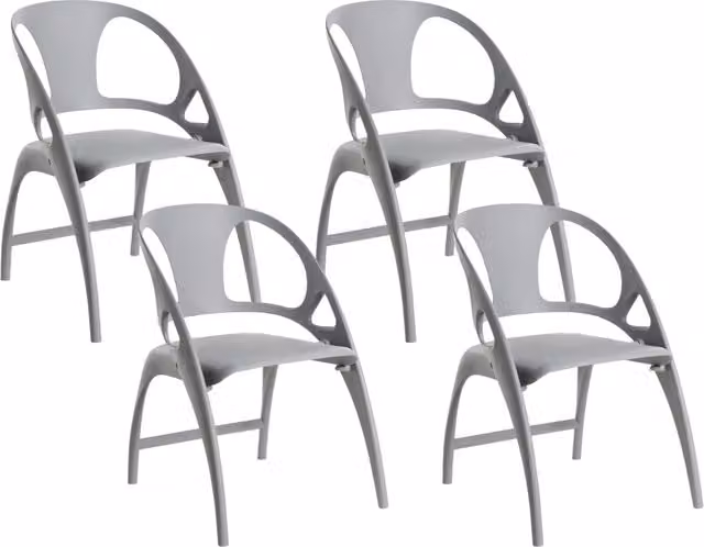 Set di 4 sedie da giardino in polipropilene grigio plastica leggera e resistente agli agenti atmosferici per interni e per esterni.