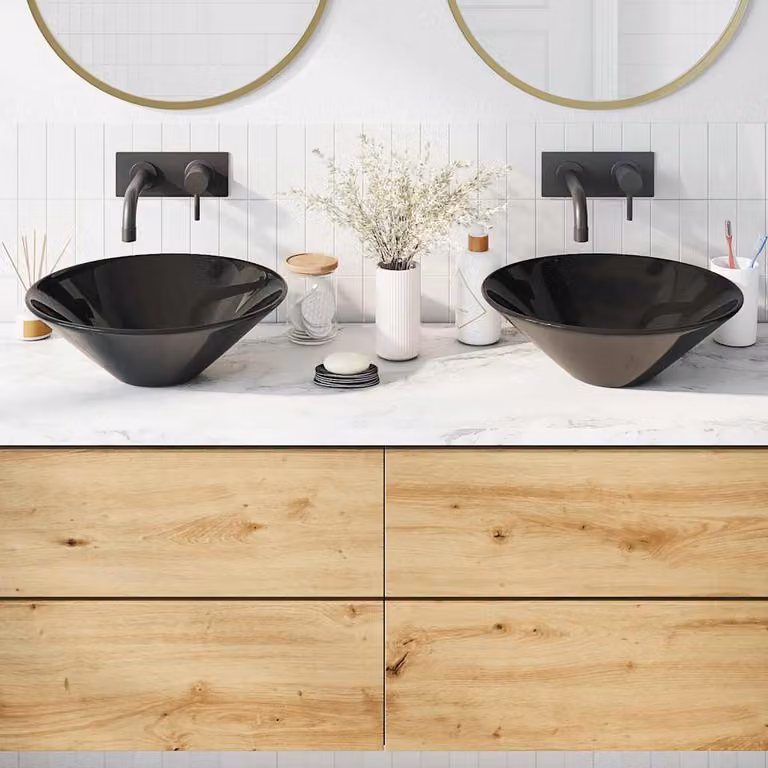 Set di 2 lavandini rotondi da appoggio vidaXL in ceramica nero lucido Ø42 x H 14 cm
