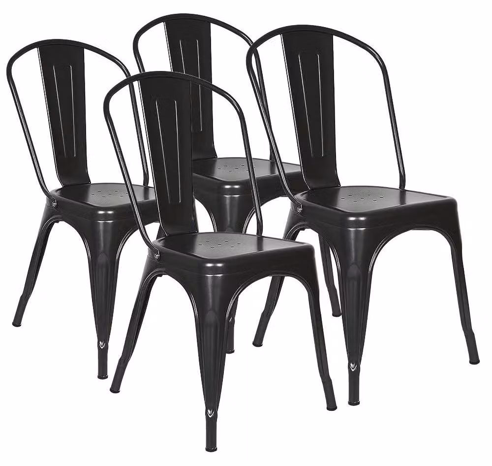 Set di 4 sedie in metallo - Sedie per sala da pranzo o cucina - Impilabili - Con schienale - Adatte per cucina, giardino, bar, ristorante - Design minimalista e moderno - Colore: nero