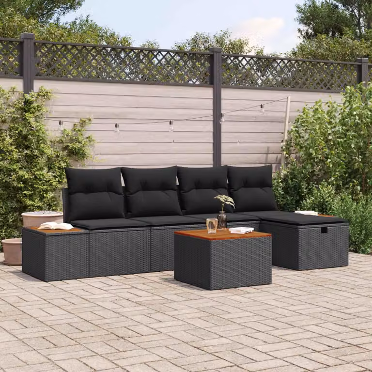 Maison Exclusive - Set da giardino composto da 6 pezzi, divano in rattan sintetico nero