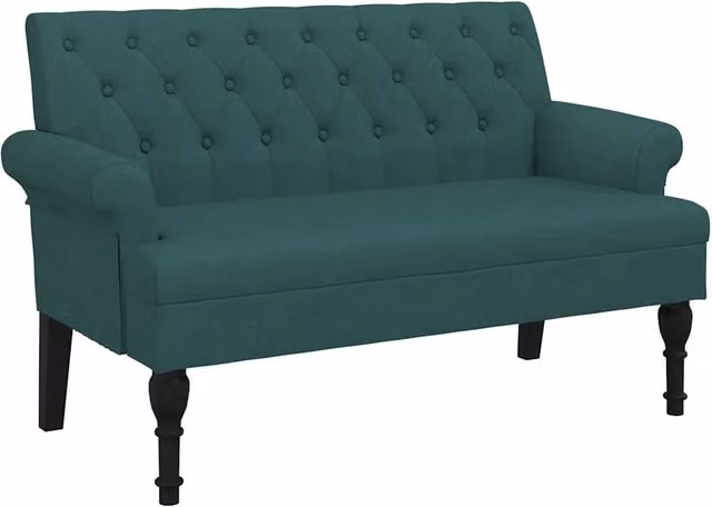 Panca con Schienale in Tessuto Verde con Struttura in Legno di Rubberwood L: 120 cm, P: 62 cm, H: 75,5 cm – 1