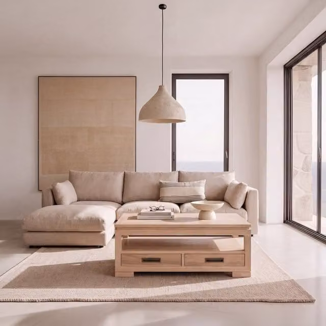 Tavolo da centro Kenia Banak in legno massello di acacia regolabile in altezza colore naturale