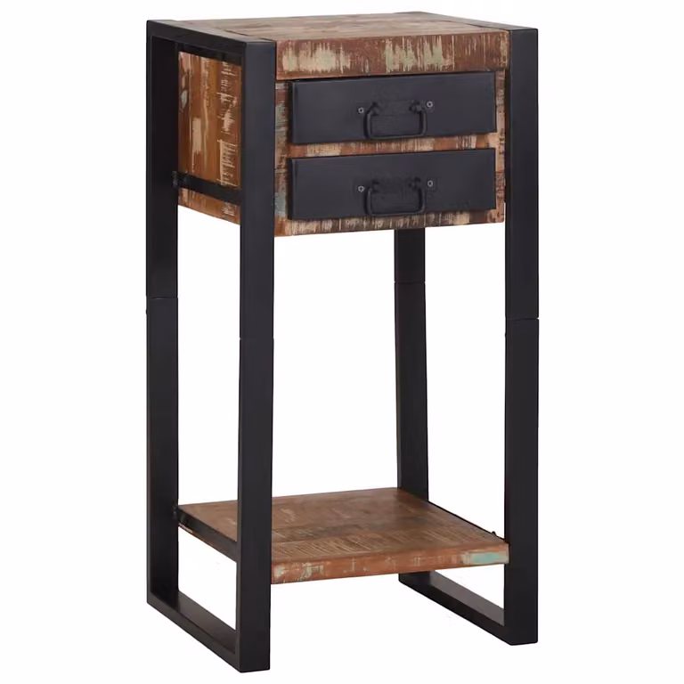 vidaXL Tavolino in Legno Recuperato Massello e Metallo Multicolore L/P/H: 40 x 40 x 80 cm