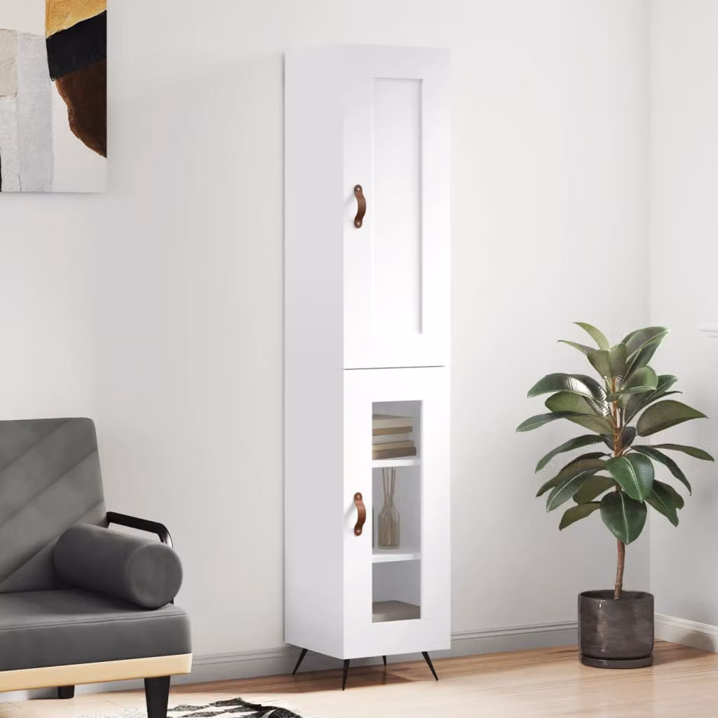 vidaXL Credenza Bianca Moderna con Ante in Vetro e Mensole Aperte, L/P/H: 34,5 x 34 x 180 cm