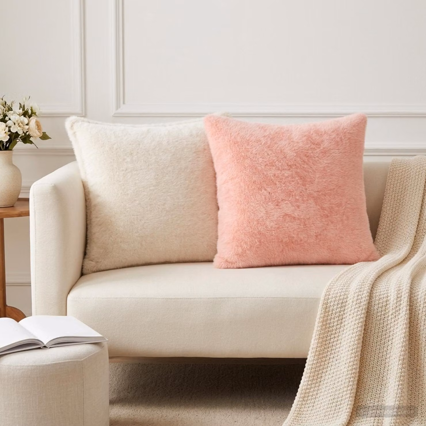 Set di 6 federe vidaXL HOUTEN rosa in pelliccia sintetica, L 45 x P 45 cm