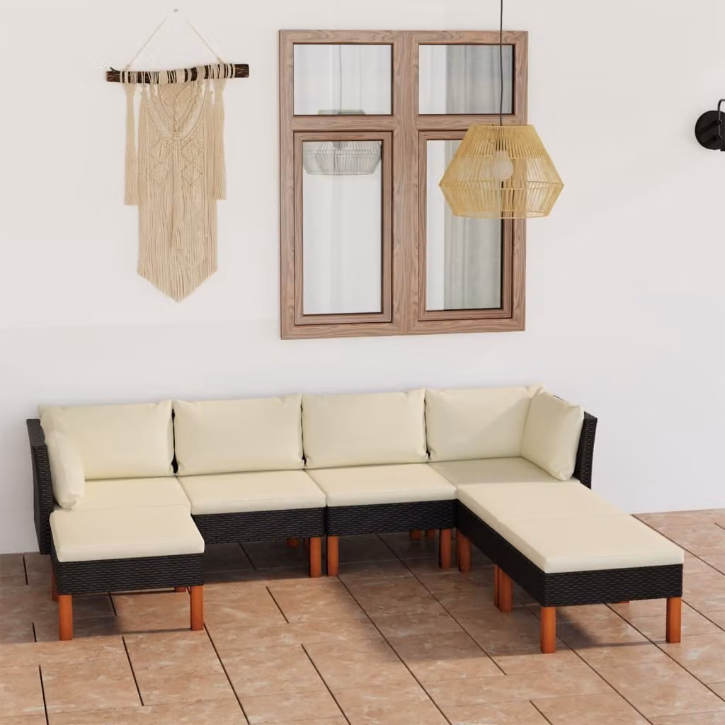 Maison Exclusive - Set da giardino da 7 pezzi con cuscini in polyrattan nero
