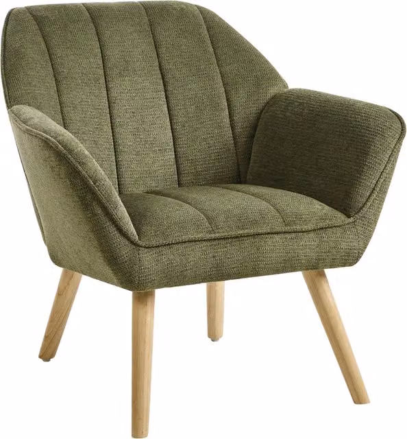Poltrona in tessuto verde in stile retrò Rivestimento idrorepellente Gambe in legno di gomma con braccioli