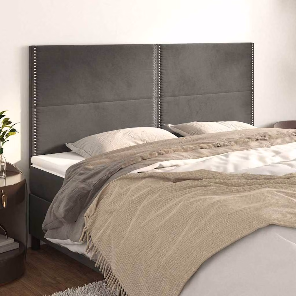Testiera per letto vidaXL in velluto grigio scuro, L: 160 cm, P: 5 cm, H: 118/128 cm