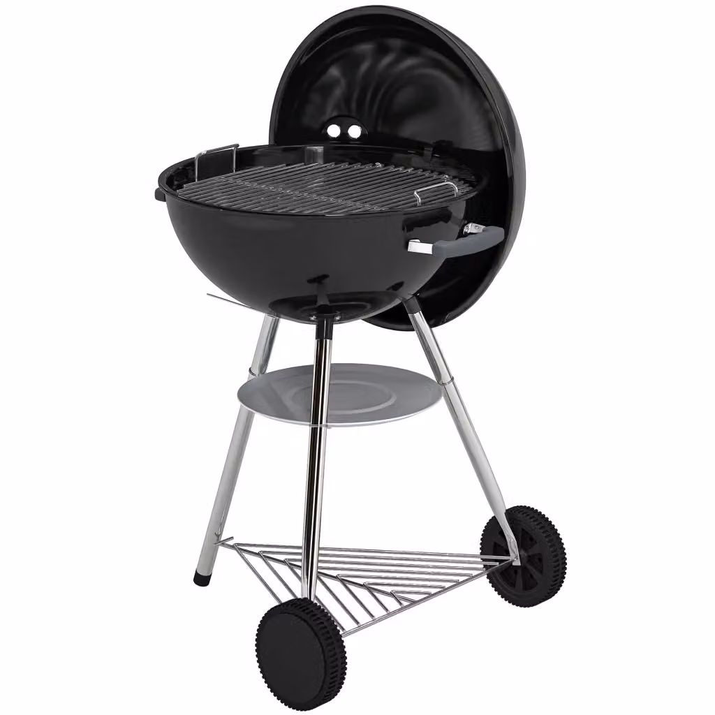 Barbecue a carbone modello kettle con coperchio, termometro e ruote, colore nero – 2