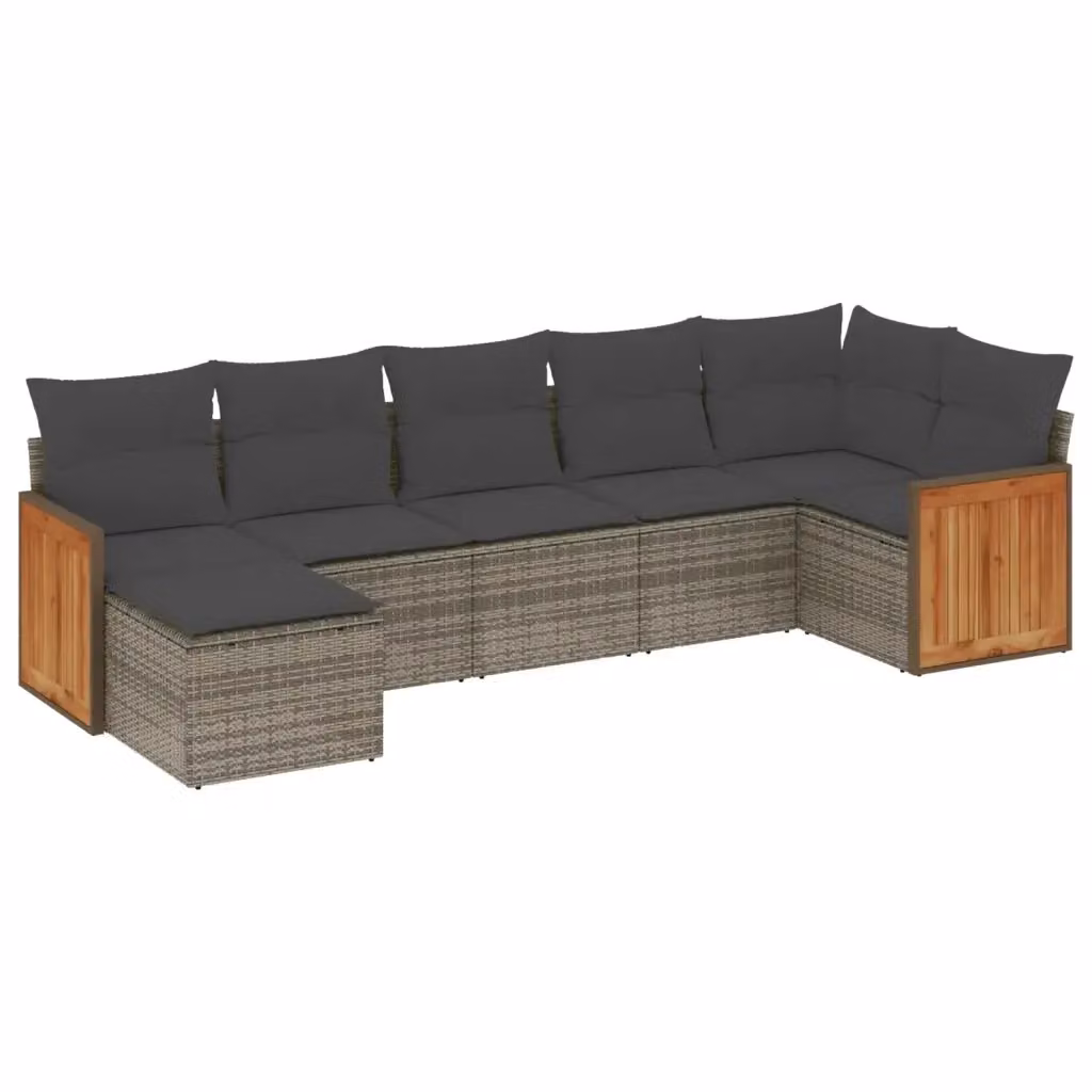Set di divani da giardino vidaXL a forma di L composto da 7 pezzi in polyrattan grigio con cuscini inclusi – 2