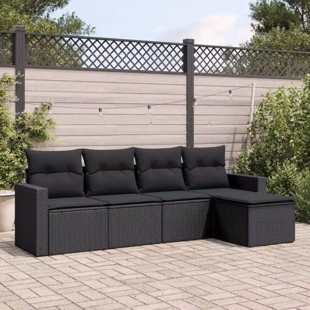 Salotto da Giardino-Set Divani da Giardino 5 pz con Cuscini in Polyrattan Nero 566954