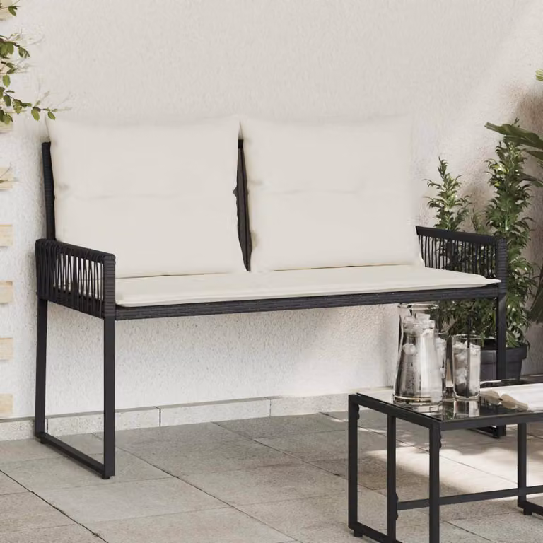Set di 4 panchine da esterno vidaXL in rattan e metallo con braccioli, ideale per giardino o terrazzo, L: 110 cm, P: 59 cm, H: 82 cm