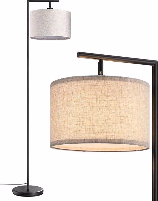Lampada per soggiorno, lampada con paralume in tela e lampadina E27 (2700 K, bianco caldo), orientabile, interruttore a pedale, soggiorno, camera da letto, ufficio, illuminazione per hotel