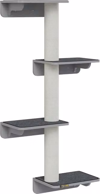 Tiragraffi da parete PawHut per gatti con 4 piattaforme e pali in sisal, Altezza: 137 cm, Grigio e Beige – 1