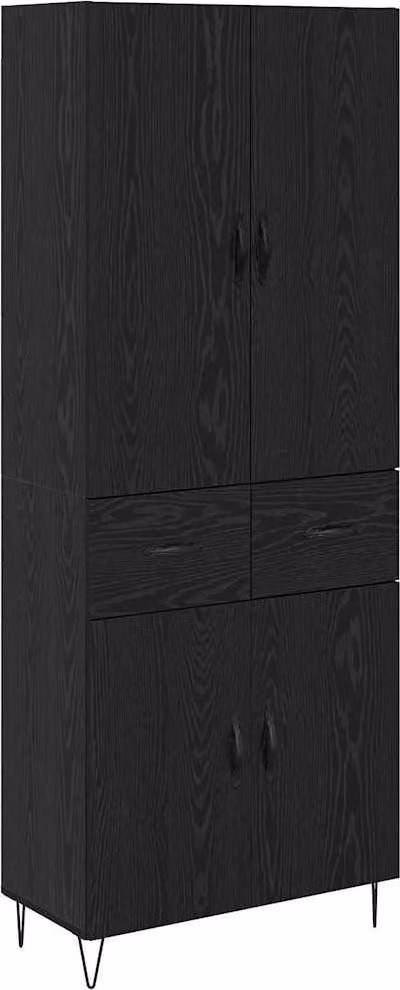 Credenza 2 pcs Rovere Nero Legno ingegnerizzato e vetro