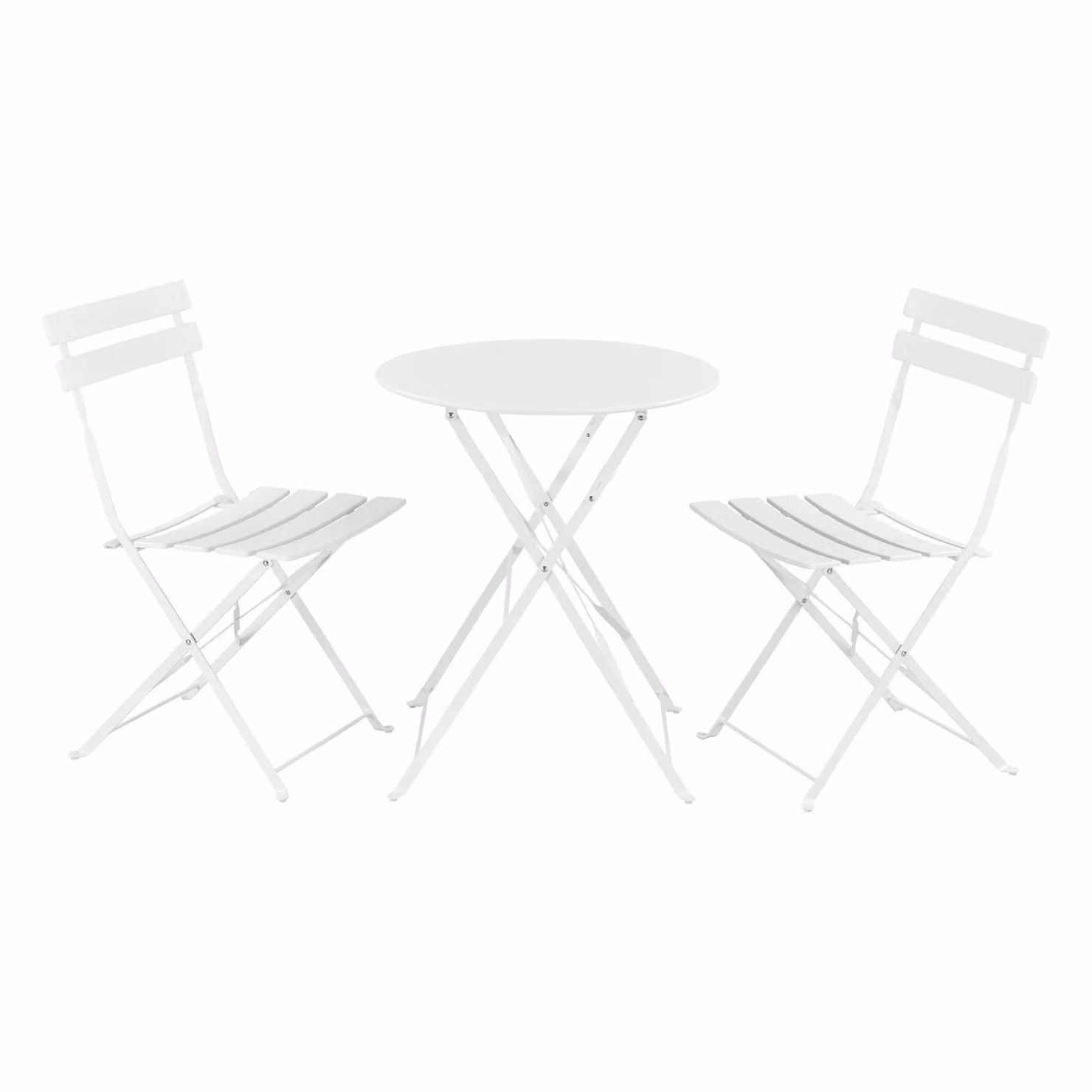 In And OutdoorMatch set bistrot Minna - tavolo da giardino in metallo - con 2 sedie da giardino - bianco - pieghevole
