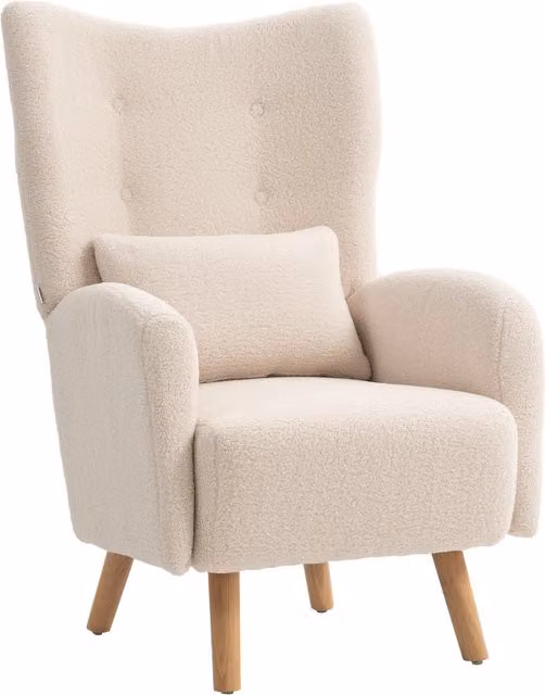 Poltrona Lounge HOMCOM in tessuto Bouclé Beige con Cuscino in Schiuma e Braccioli
