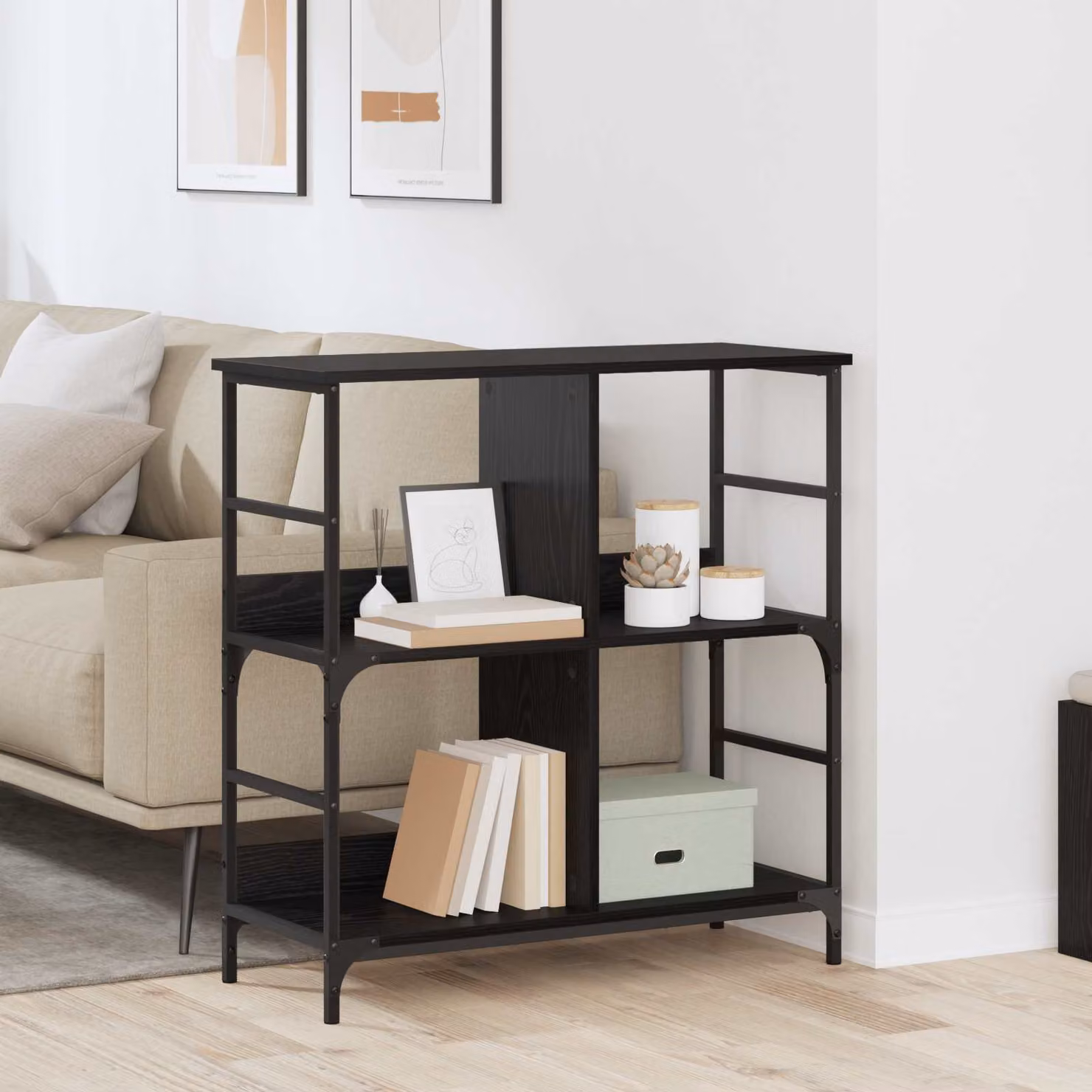 Libreria moderna vidaXL a 4 livelli in metallo e MDF nero L 78.5 cm x P 33 cm x H 82 cm